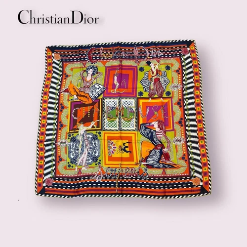 Authentique foulard Christian Dior Art Print multicolore 100% soie 84 x 84 cm femme
