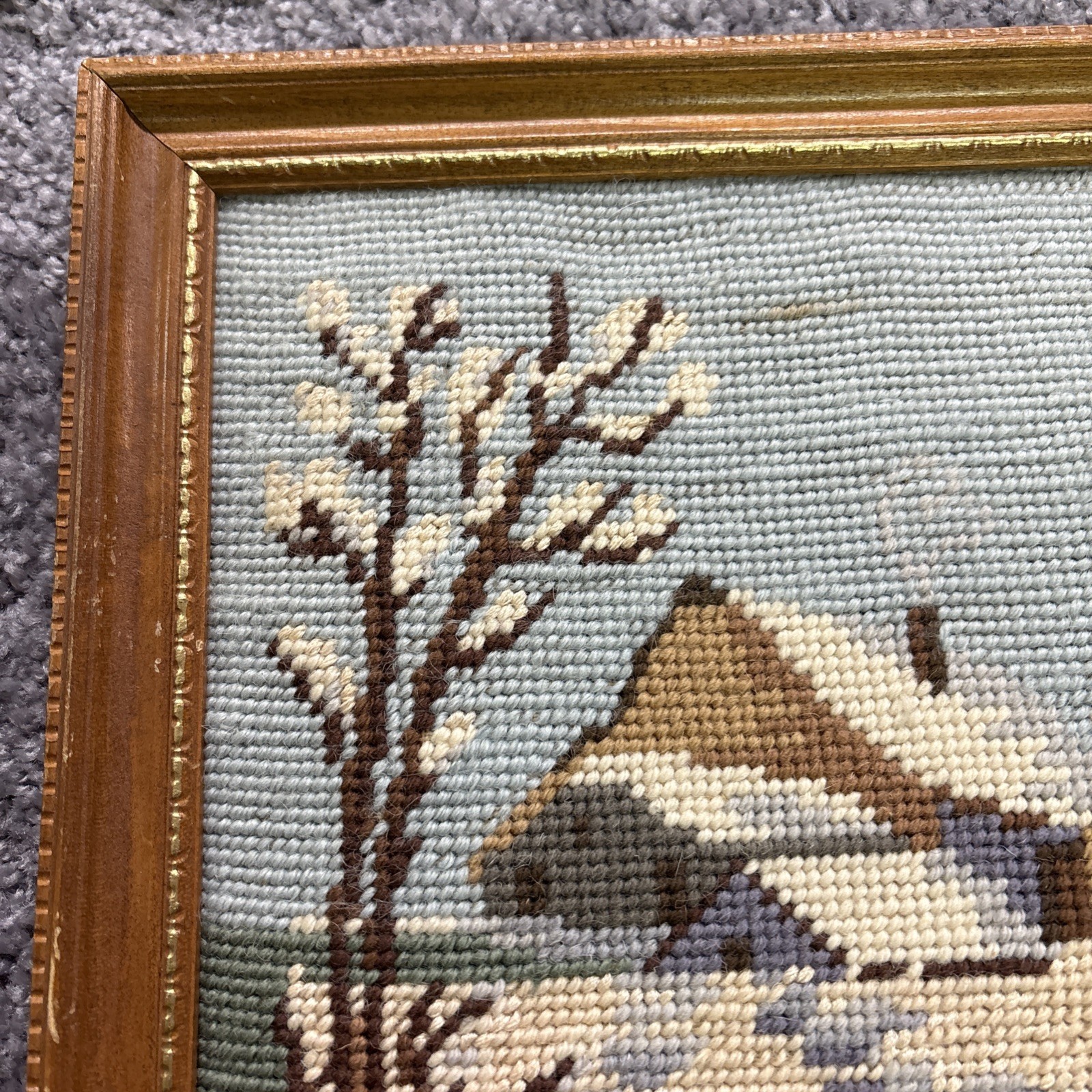 Four Season Needlepoint 11” Framed Pictures Winter Spring Summer Fall Signed