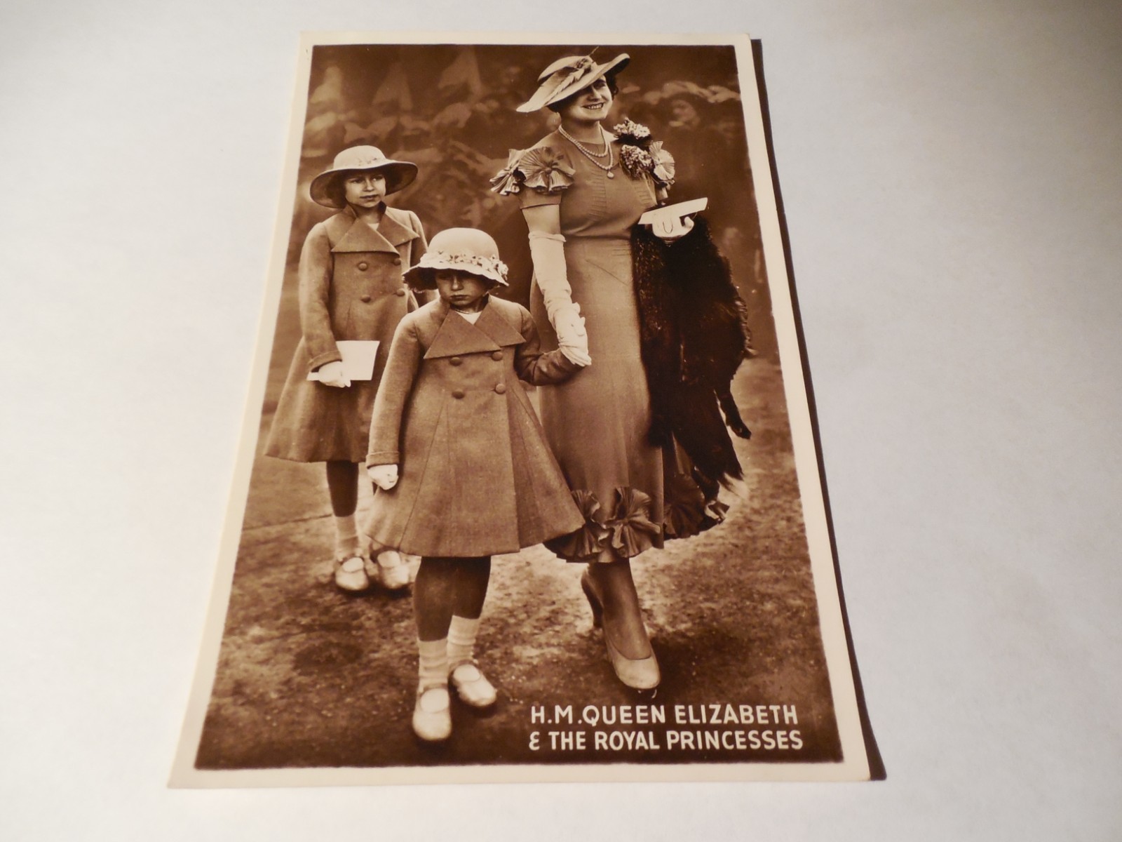 H. M. Queen Elizabeth & The Royal Princesses, RPPC vintage Postcard