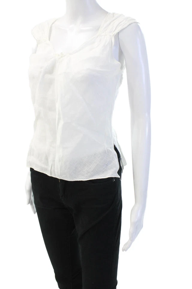 Blusa Max Studio Mujer Bohemia Lino Sin Mangas Blanca Talla PS Foto 2 de 4