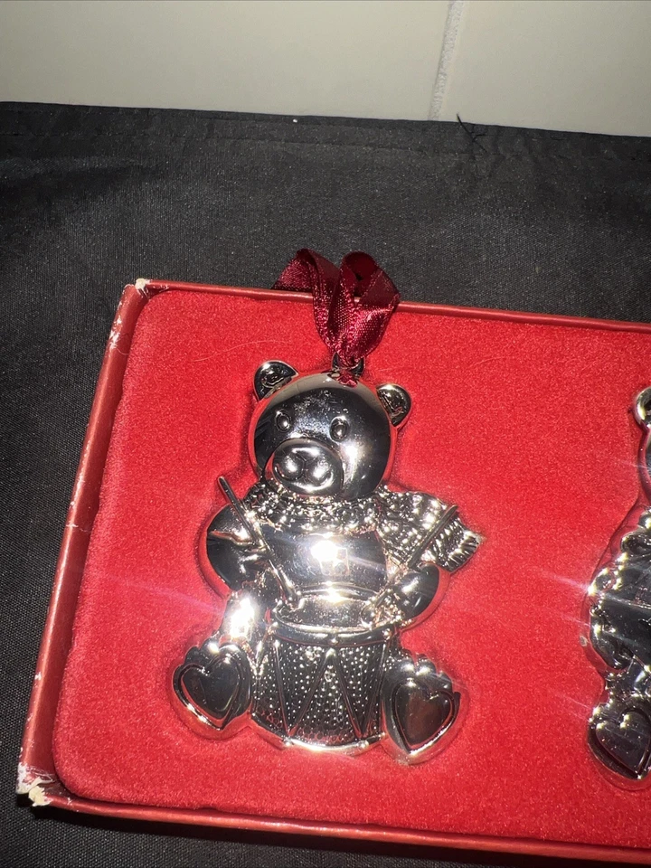 Juego de 3 adornos plateados muñeco de nieve GORHAM de colección 3" de alto en excelente estado Foto 3 de 4