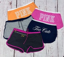 Victoria s Secret PINK Lace Trim TOO CUTE Logo Dorm Boyshort Panty Bundle MEDIUM