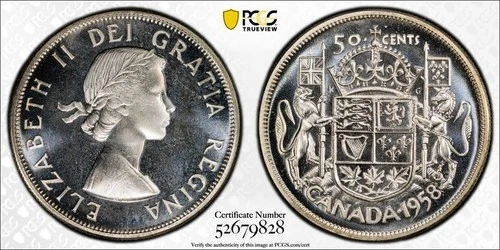 1958 Canada  Gem PL Fifty Cents Half Dollar   PCGS PL 67
