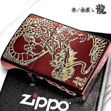 ZIPPO Aeon Red Japanese Pattern Dragon Gold Insert Engraving Lighter