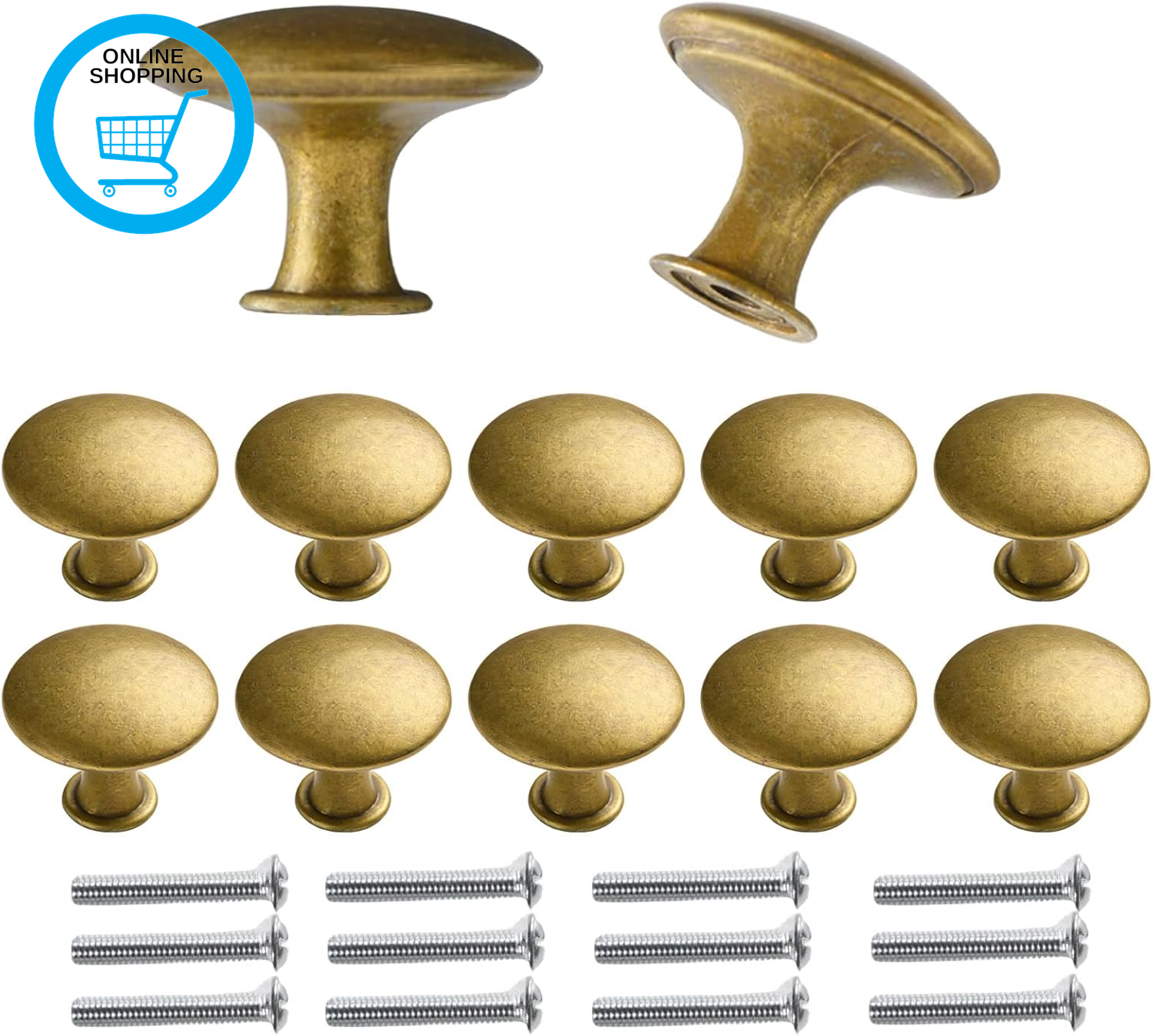 12 Pcs Vintage Cabinet Knobs, 30Mm Antique Brass Door Knobs with Matching Screws