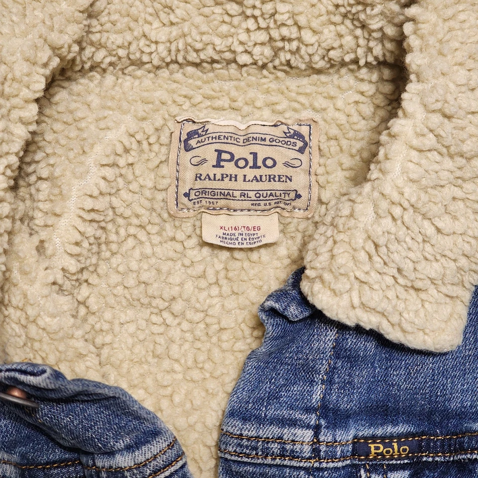 Nuevo Polo Ralph Lauren Niños Sherpa Forrado Jean Denim Chaqueta Talla XL (16) Niños Niñas Foto 2 de 4