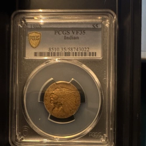 1908 Indian $5 Gold PCGS VF35 Philadelphia Half Eagle Coin