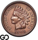 1906 Indian Head Cent Penny, Frosty Red Choice BU+ RD