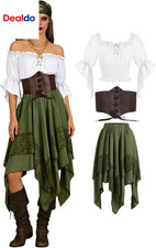 Women Pirate Costume Adult Renaissance Medieval Outfit with Peasant Top and Pira