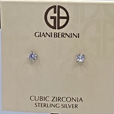 Giani Bernini Sterling Silver CZ Basket Stud Earrings NOS 4mm Round