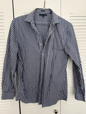 Tommy Hilfiger Dress Shirt Men's L 16.5 34-35 Plaid Checkered Blue Slim Fit