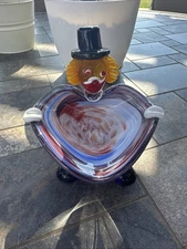 Murano Art Glass Clown Holding Multi Color Bowl Vintage