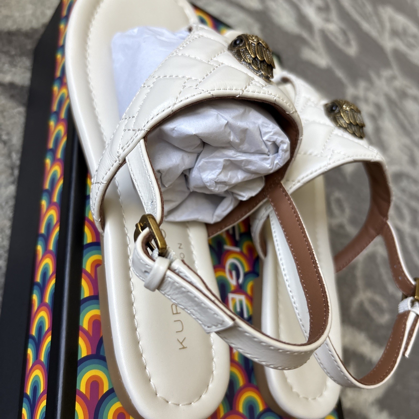 Kurt Geiger London Kensington Flat Slingback Bone Patent Size-9 New In Box image 8