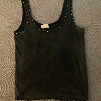 Black Studded Tank Top Women s M Ribbed Sleeveless Proverbs 31:25 LU Boutique St