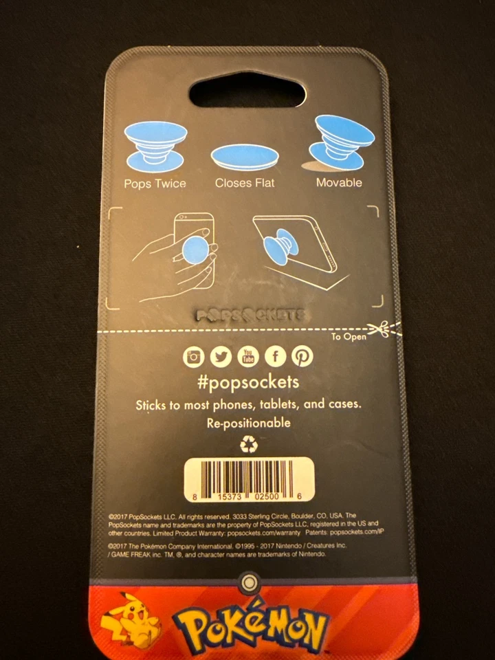 Popsockets Universal Phone Grip & Stand Pokémon Pokeball & Eevee Pop Socket New - Image 4 of 4