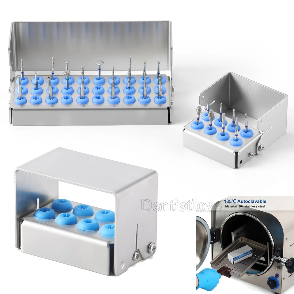8/30Holes Bur Dental Burs Disinfection Autoclave Stand Holder Block Case Steel - Image 3 of 4