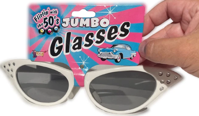 GAFAS JUMBO OJO DE GATO AÑOS 50 Blanco Gafas de sol Payaso Nerd Disfraz Adulto Fiesta Niña Foto 4 de 4
