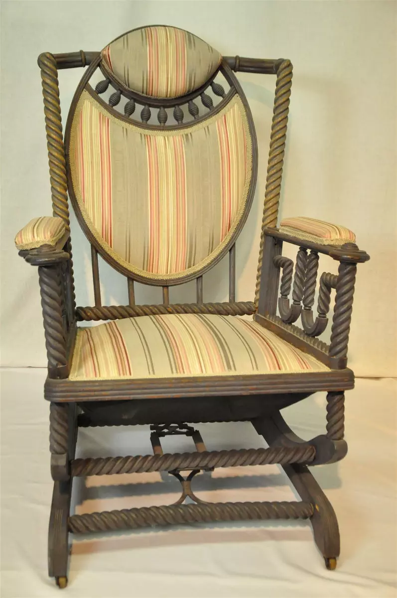 Original George Hunzinger Barley Twist Oak Platform Rocker Rocking Chair 1890 s