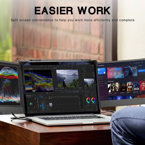 AU Dual Portable Monitor Fold Screen Triple Display Extender For 13-17.3" Laptop - Picture 21 of 24