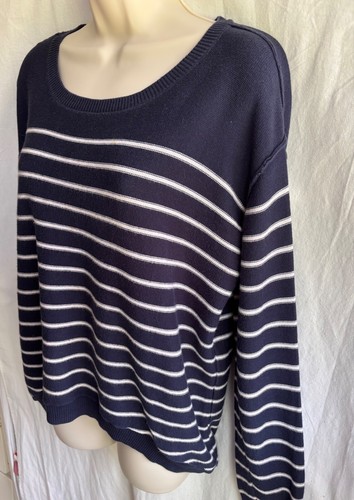 FAT FACE Navy Jumper White Stripes Size 12 100% Cotton Sweater Breton Nautical - Picture 11 of 15