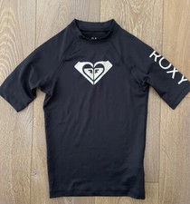 Roxy Girls Whole Hearted Short Sleeve Rashguard Black White Size M 10 Swim Top