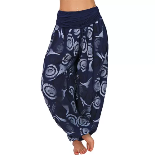 Women Elastic Waist Boho Floral Harem Trousers Baggy Wide Leg Palazzo Pants - Picture 4 of 60