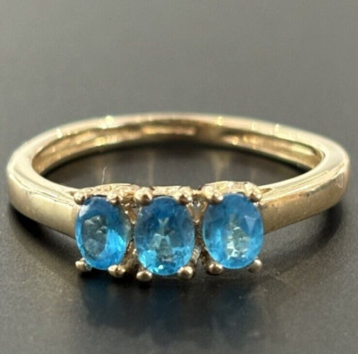Cluster-Ring 9 kt 375 Gelbgold Schweizer Blautopas Größe J 1/2, 5 1/4
