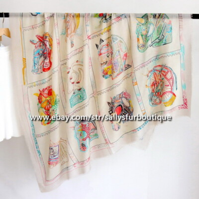 Sallys Cashmere Ring Scarf Wrap Shawl Horsehead Print Soft Delicate 53'' * 53''