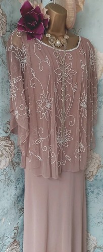 Nightingales nude Beige cape 20s wedding Guest mother beaded evening dress 26 - Picture 18 of 19