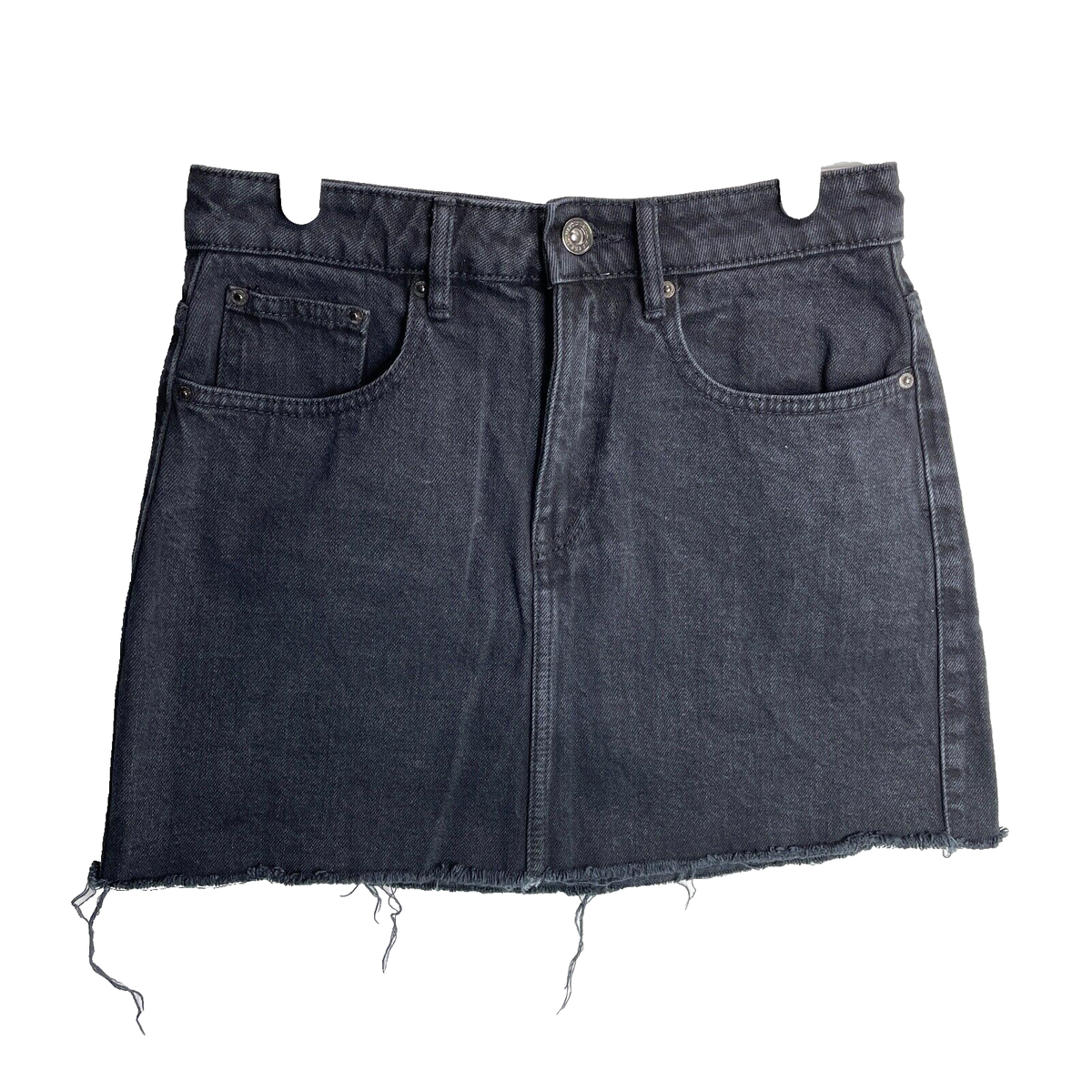 Zara Jeans Skirt Womens S Black Mini Authentic Denim By TRF Mid Rise Cut Off