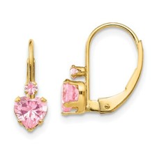 Madi K Kid's Earrings 14k Pink Cubic Zirconia Heart Leverback, 15 mm