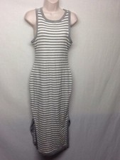 Monteau Women's Long Chevron Maxi Dress Gray Beige Sleeveless Jersy Dress L +Q-1