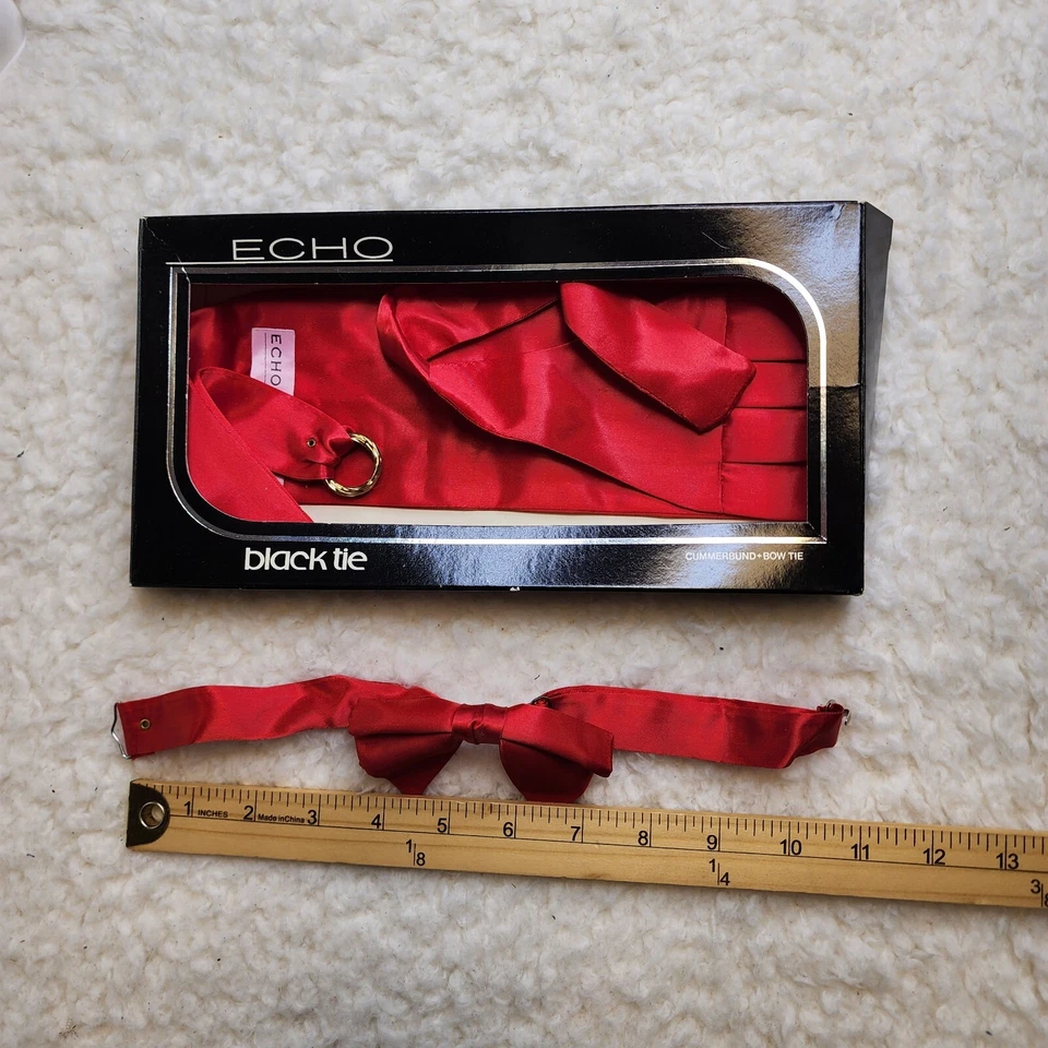 Vintage Echo Gravata Preta Vermelha Cummerbund Laço NOVO Vestido Ajustável - Imagem 2 de 4