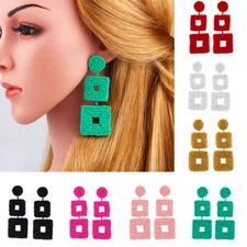 Boho Square Beads Drop Dangle Earrings Bohemian Statement Jewelry Accessory Gift