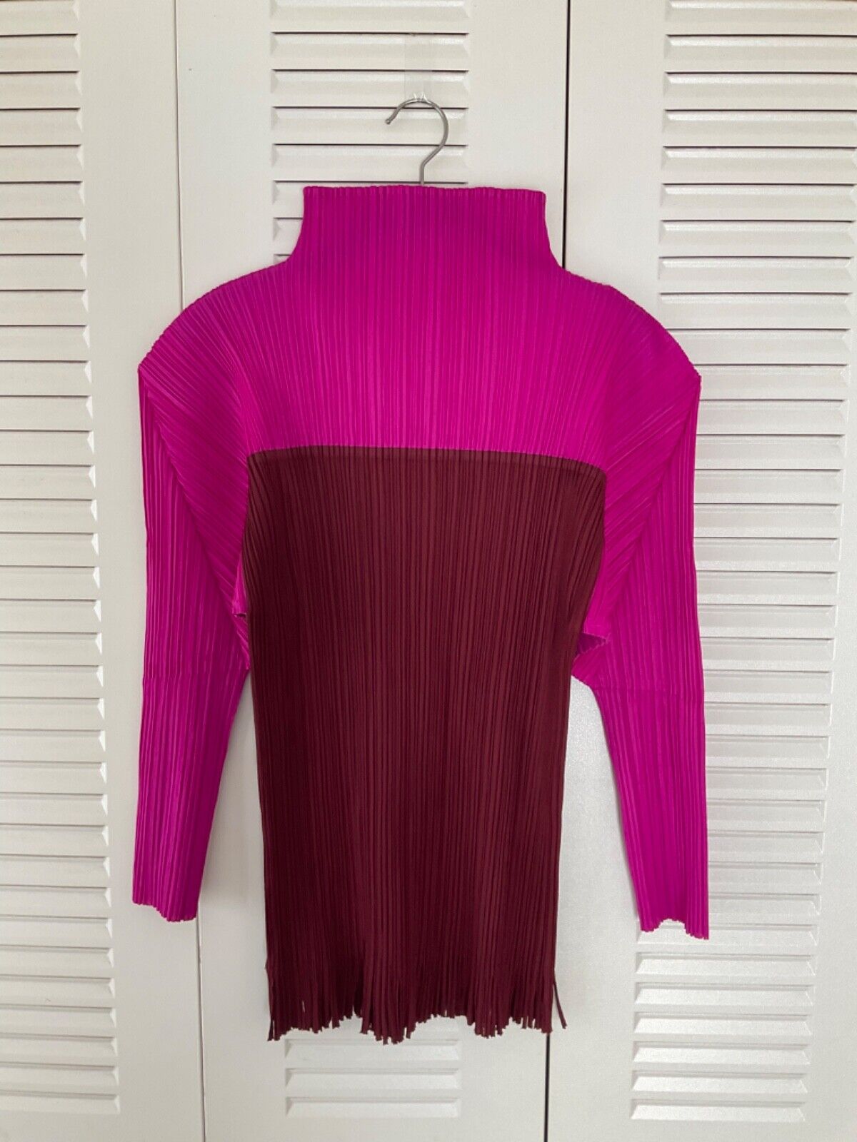 ISSEY MIYAKE Pleats Please Long Sleeve Fringed Top Pink/Brown Size 3 from  JAPAN