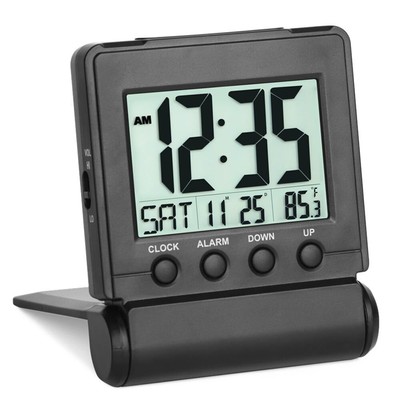 Small Folding Digital Travel Alarm Clock with Day/Month/Date/Indoor Temperatu...