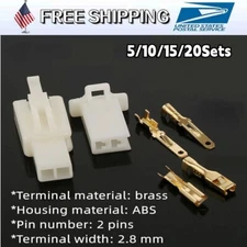 5-20 Sets 2.8mm 2 Pin Electrical Wire Connector Male Female Plug +Terminal Kit