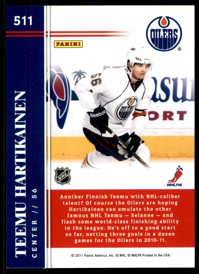 2011-12 Score Hot Rookies Teemu Hartikainen RC #511 - Image 2 of 2