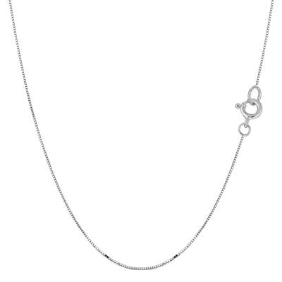 10k Solid Real Gold Mirror Box Chain Necklace, 0.45mm (18 Inches, White Gold)