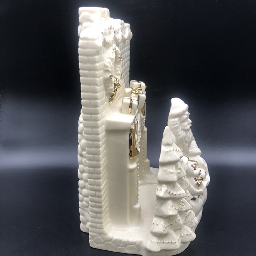 LENOX FIREPLACE SANTA CHRISTMAS VOTIVE CANDLE HOLDER GIFT GOLD ACCENTS FIGURE 8" - Picture 8 of 12