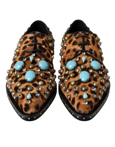 Dolce&Gabbana Women Brown Dress Shoes Fur Leather Leopard Print Lace Up Booties - Picture 2 of 8