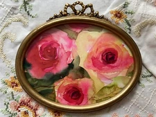 Original Watercolour Watercolour Picture Frame Vintage Antique Floral Picture Wood Frame