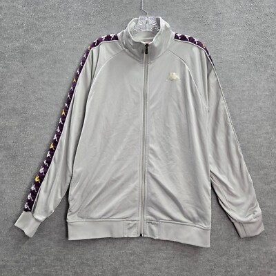 Kappa Women Jacket Large Gray Track Logo Pockets Full Zip Long Sleeve READ