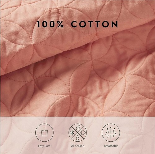 Laura Ashley Felicity Collection Quilt Set-100% Cotton, Reversible, Coral (WS83) - Picture 5 of 8