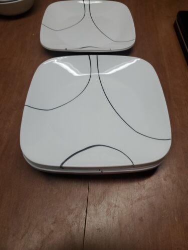 9 CORELLE SIMPLE LINES SQUARE SALAD LUNCH PLATES 9" Black Lines Euc Bin 91 - Picture 4 of 13