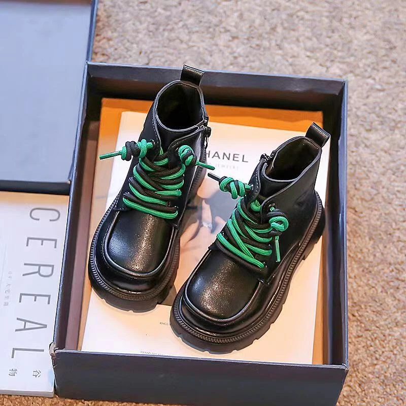 Niños Niñas Botín Cremallera Lateral Botas de Trabajo con Cordones Niño Pequeño/Niño Grande Foto 3 de 4