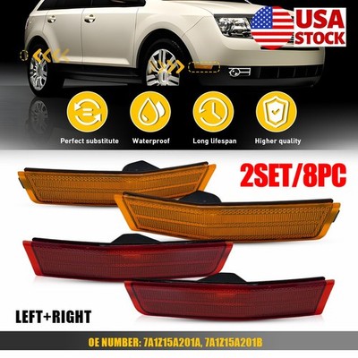 8x F&R Red+Amber Lens Bumper Side Marker Light Housings For 2007-10 Lincoln MKX