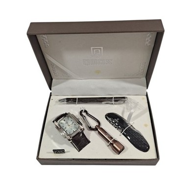 Vintage QBOS Gents Leather Watch Pen Multi Tool Flashlight Gift Set Untested NOB
