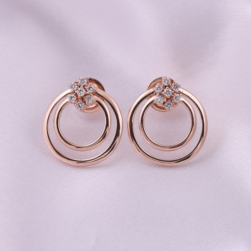 Spectrum Round Lab Grown Diamond Double Circle Dangle Earrings Silver Rose Gold