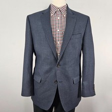 Chaps Men's Sport Coat Blazer Two Button Navy Blue Check Poly Blend Size 42R